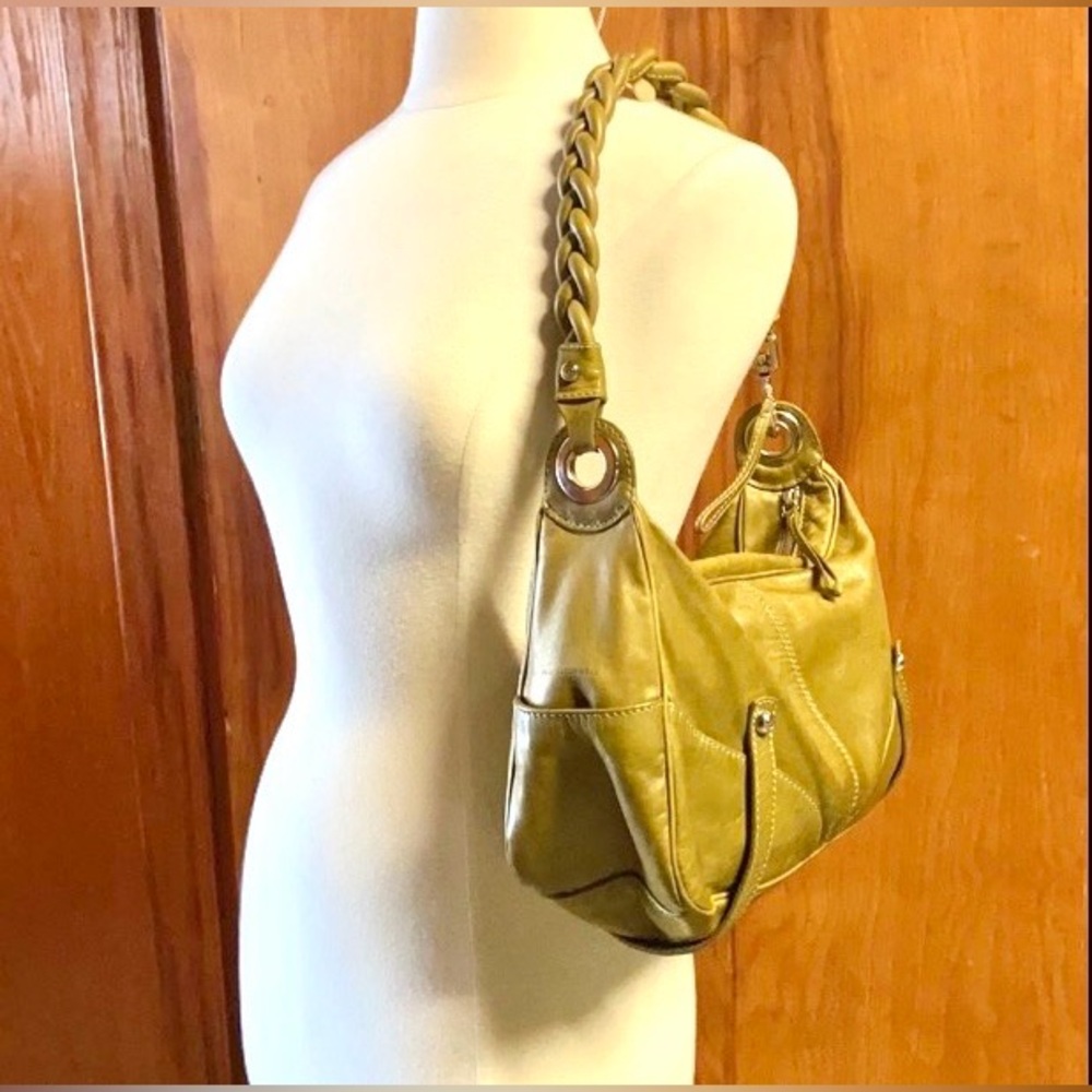 Francesco Biasia Metallic Olive Green Shoulder Bag